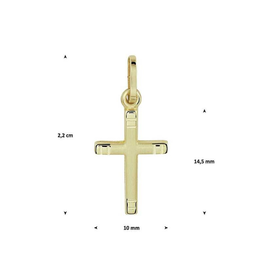 Hangers Mostert Huiscollectie | Gediamanteerde Gouden Kruis Hanger - 14.5 X 10 Mm