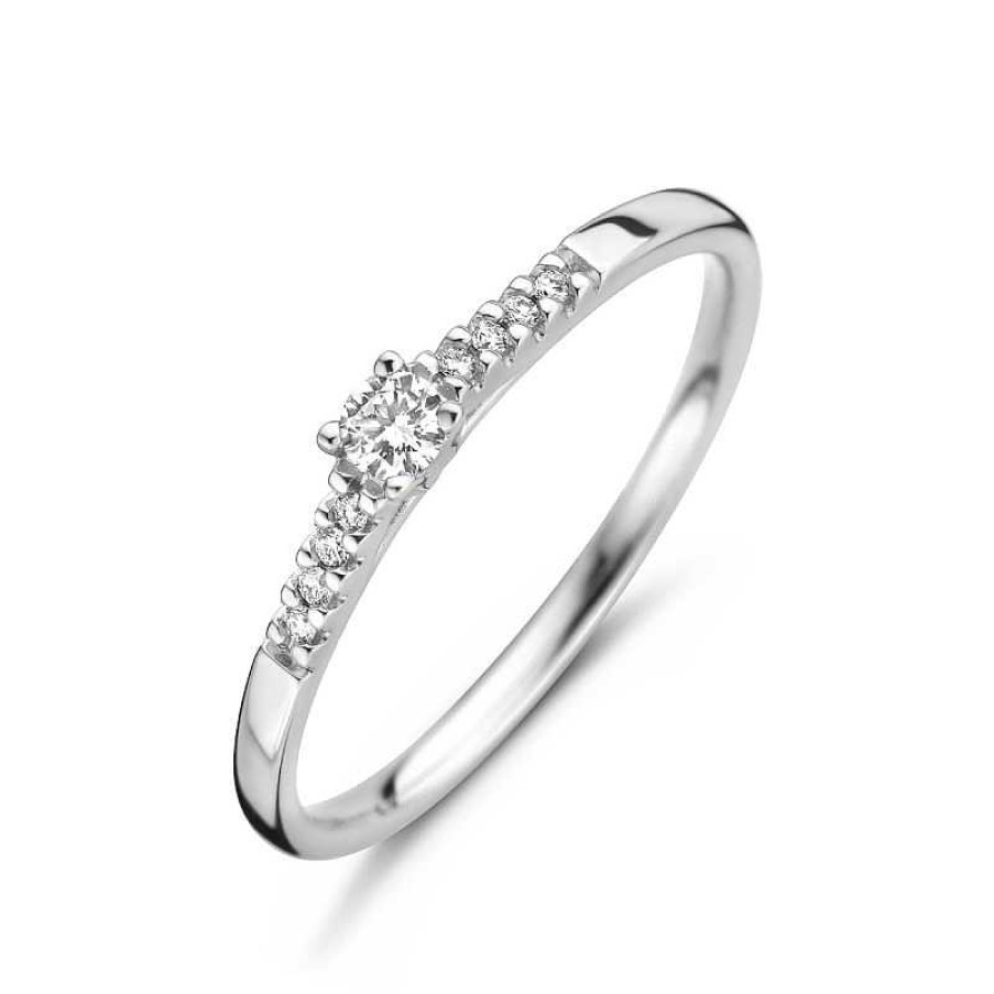 Ringen Mostert Huiscollectie | Witgouden Solitair Ring Met Diamanten 0.07 Crt 2.6 Mm