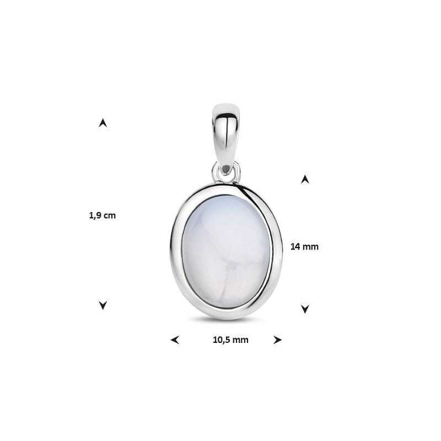 Hangers Mostert Huiscollectie | Zilver Gerhodineerde Hanger Met Witte Chalcedoon Edelsteen - 10.5 Mm X 19 Mm