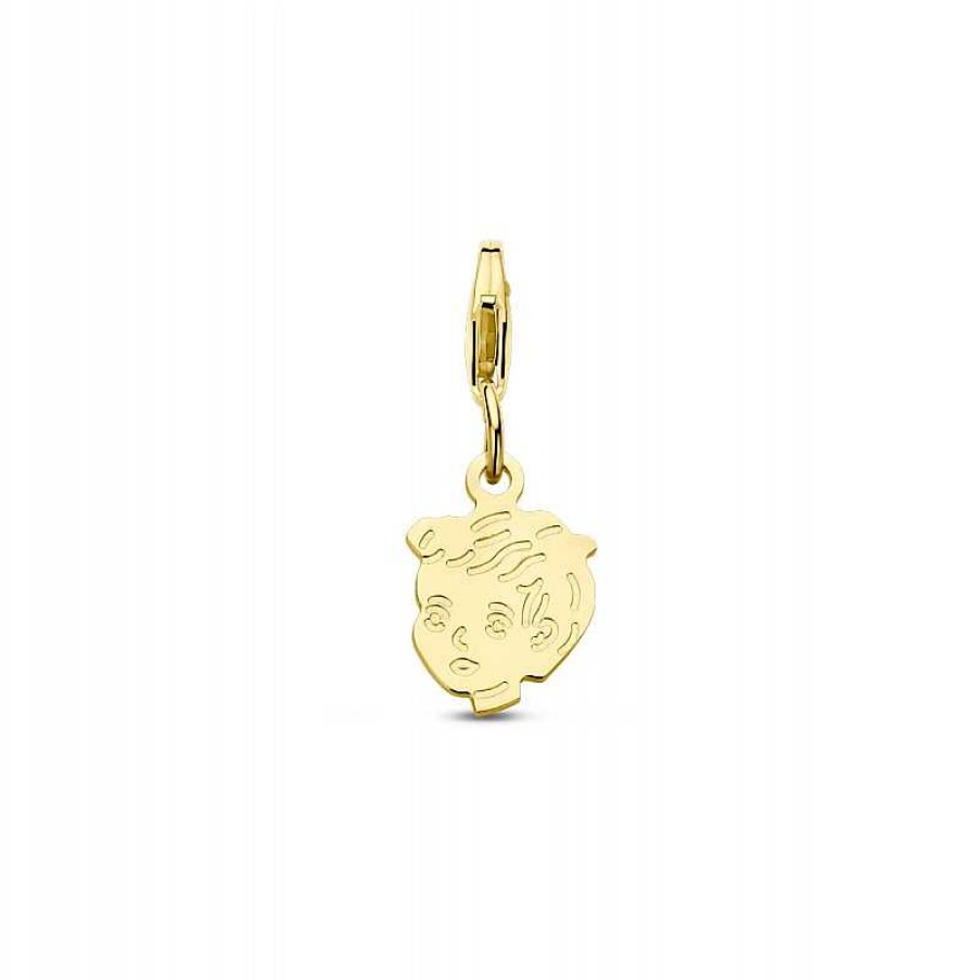 Bedels Mostert Huiscollectie | 14-Karaat Gouden Kinderkopje Jongetje Bedel - 9.5 Mm X 22 Mm