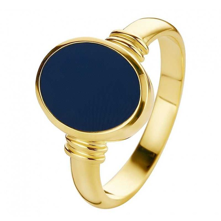 Ringen Mostert Huiscollectie | Zegelring Goud Dames Blauwe Steen Massief