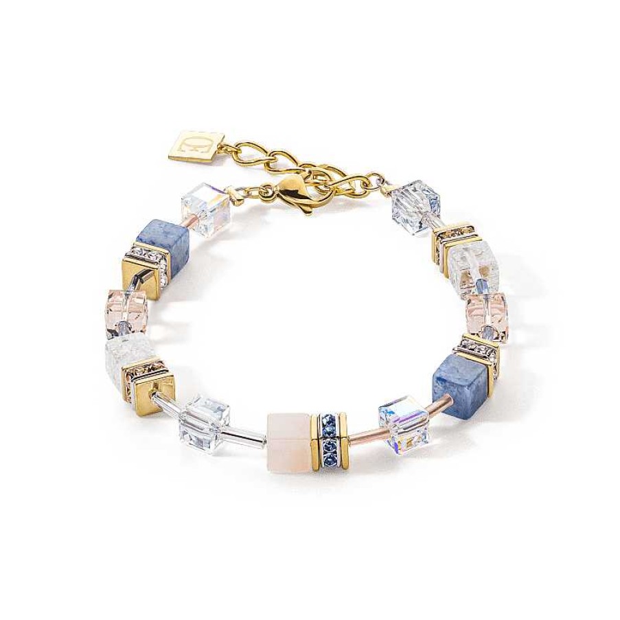 Armbanden Coeur de Lion | Roze En Blauwe Coeur De Lion Geocube Iconic Precious Armband 4605/30-0720 Goud Verguld Met Aventurijn