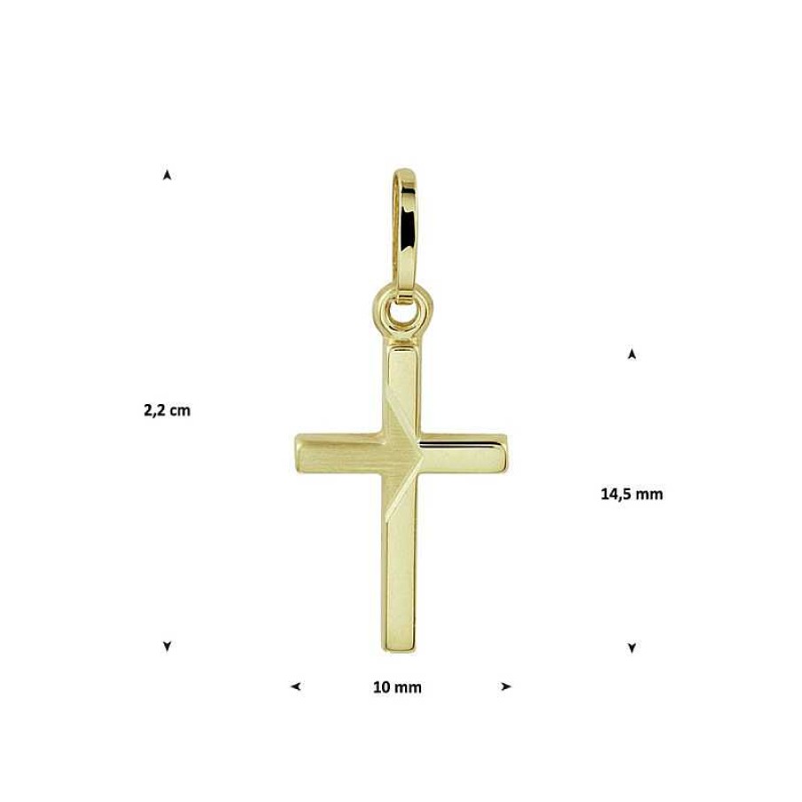 Hangers Mostert Huiscollectie | Gouden Gediamanteerde Kruis Hanger - 14.5 X 10 Mm