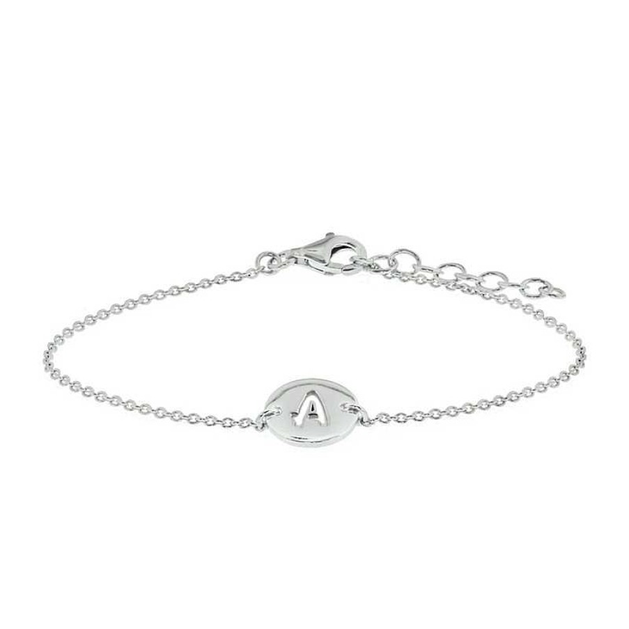 Armbanden Mostert Huiscollectie | Zilveren Armband Met Ronde Hanger Letter