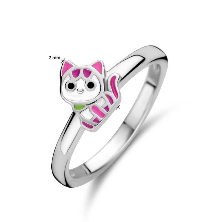 Ringen Mostert Huiscollectie | Kinderring Met Roze Poes Zilver