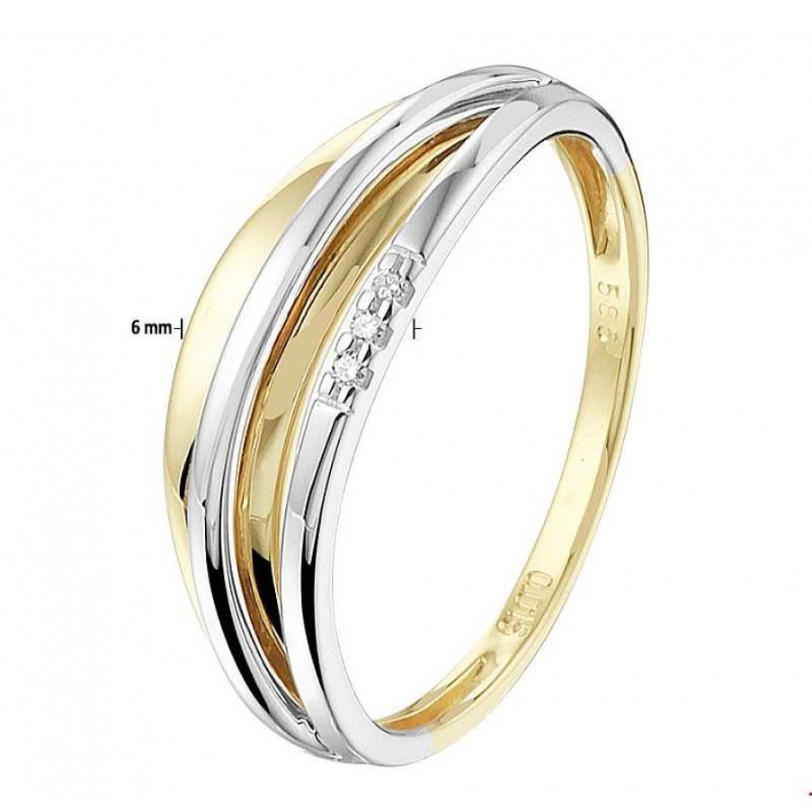 Ringen Mostert Huiscollectie | 14-Karaat Ring Bicolor 6 Mm Met Diamant