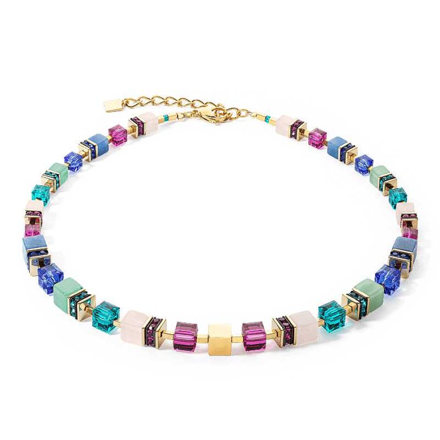 Kettingen Coeur de Lion | Coeur De Lion Geocube Ketting Precious Statement 3039/10-1561 Goudkleurig Multicolor