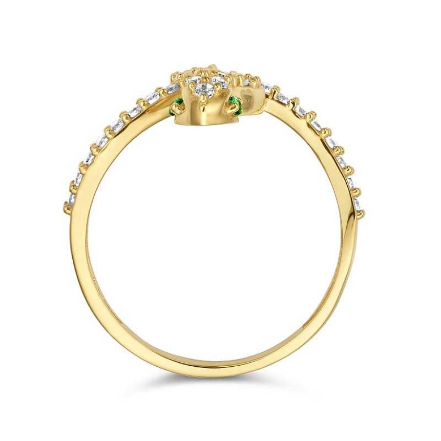 Ringen Mostert Huiscollectie | 14-Karaat Gouden Slang Ring Met Smaragd En Zirkonia