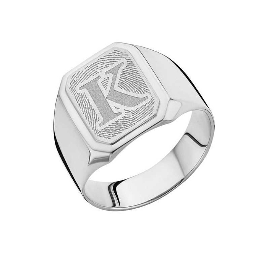 Ringen Names4ever | Names4Ever Vingerafdruk Zegelring Achthoekig Zilver