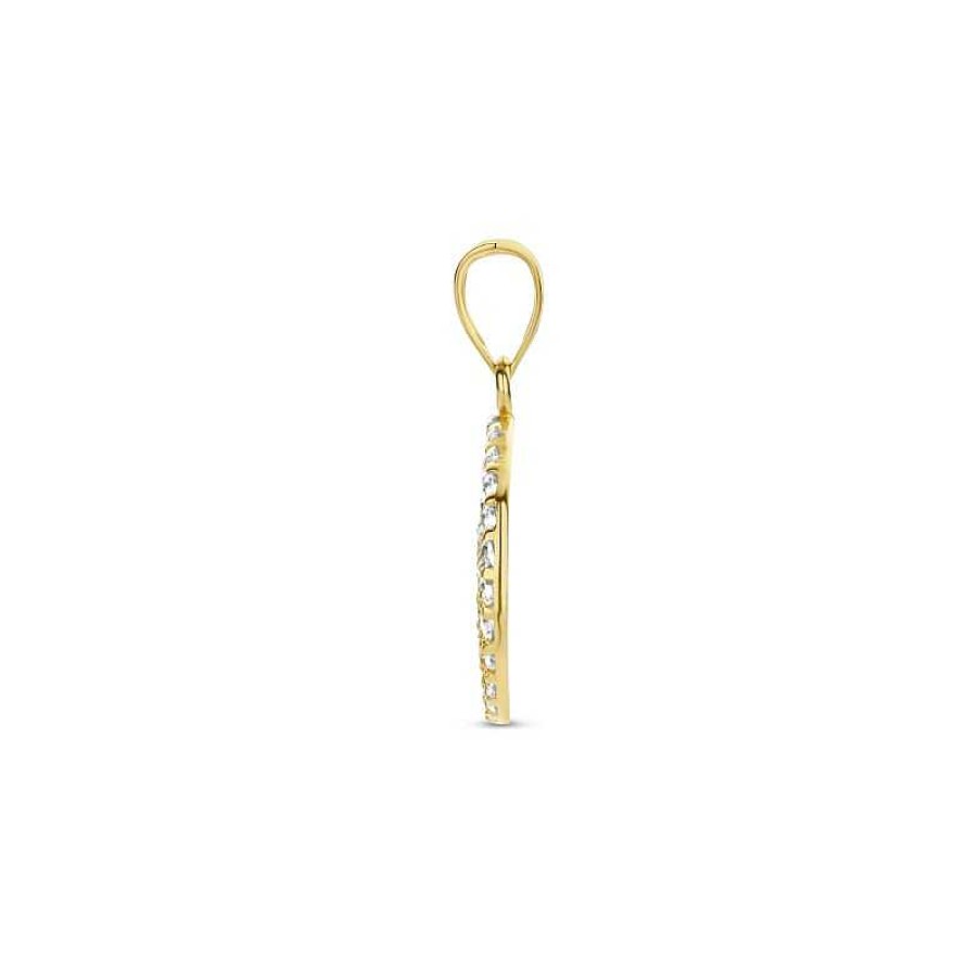 Hangers Mostert Huiscollectie | 14-Karaat Gouden Hanger Rond Met Zirkonia'S - 20 X 12.5 Mm