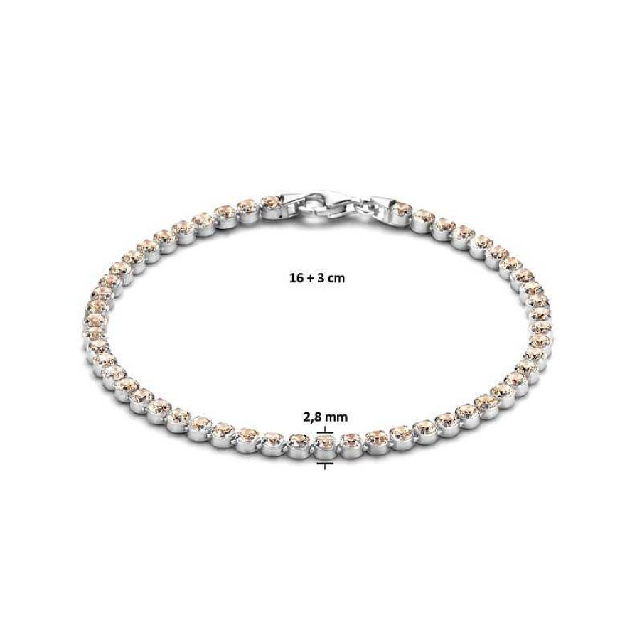 Armbanden Mostert Huiscollectie | Zilveren Tennisarmband Met Champagne Zirkonia'S 2.8 Mm - Lengte 16 + 3 Cm