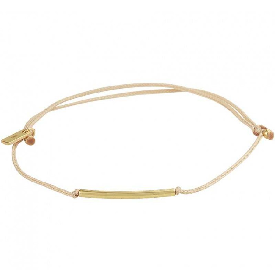 Armbanden Mostert Huiscollectie | Armband Beige Katoen Met Gouden Balkje