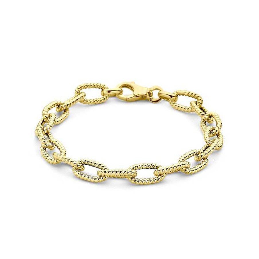 Armbanden Mostert Huiscollectie | 14-Karaat Gouden Schakelarmband Met Gedraaide Paperclipschakel 7.8 Mm Breed - Lengte 19 Cm