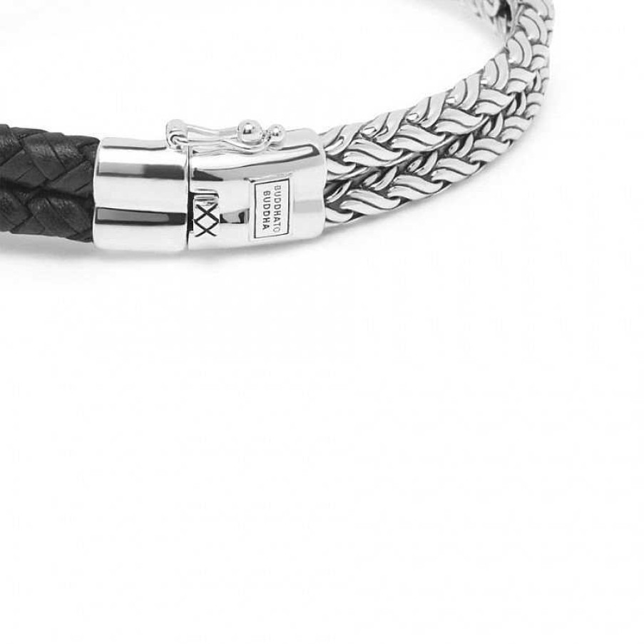 Armbanden Buddha to Buddha | Buddha To Buddha 132 Katja Knot Mix Silver/Leather Bracelet Black