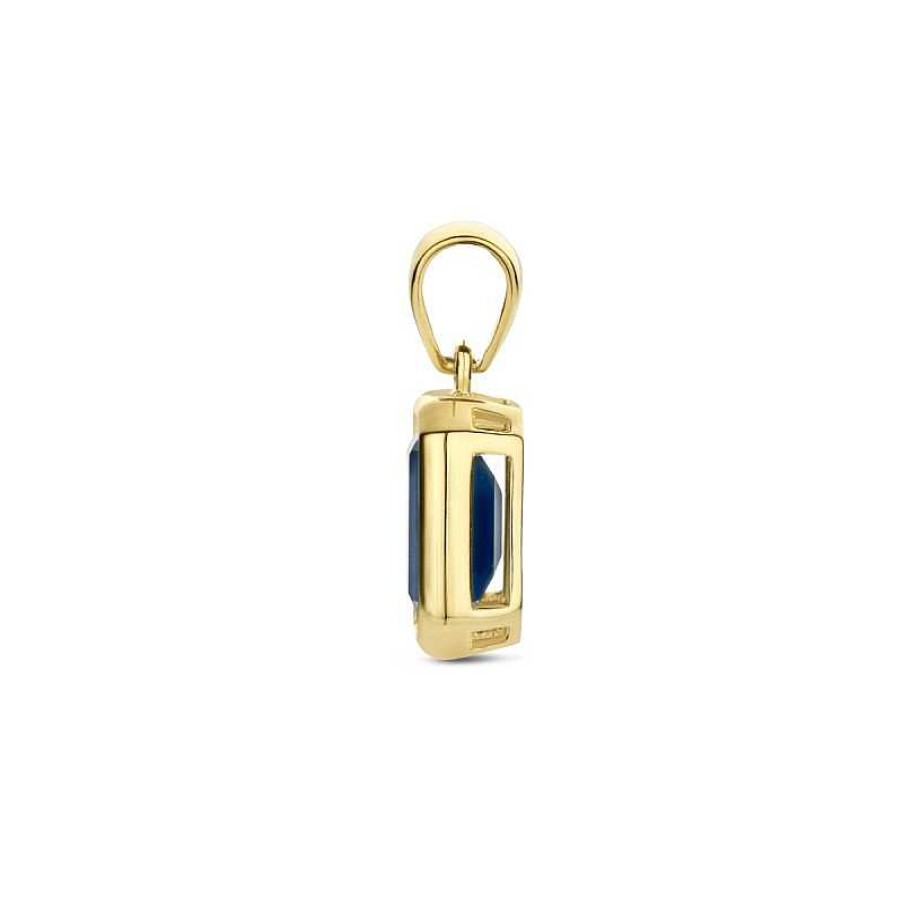 Hangers Mostert Huiscollectie | 14-Karaat Gouden Hanger Met Blauwe Zirkonia Rechthoekig - 14 X 6.5 Mm