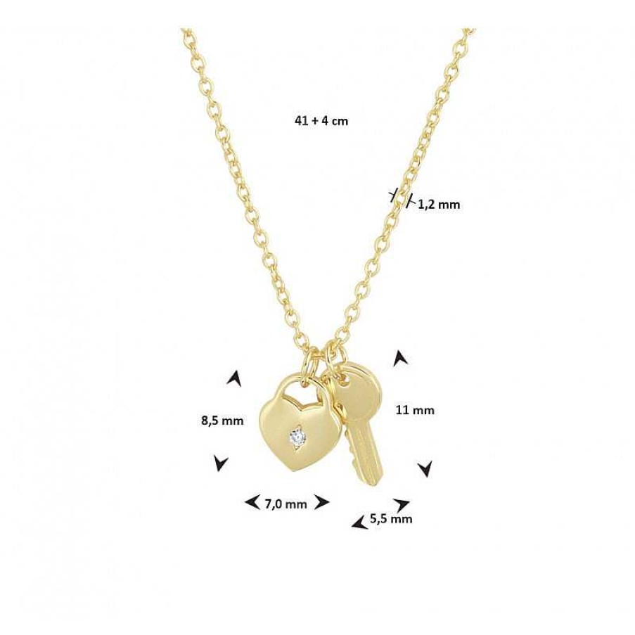 Kettingen Mostert Huiscollectie | Gold Plated Ketting Met Hartje En Sleutel