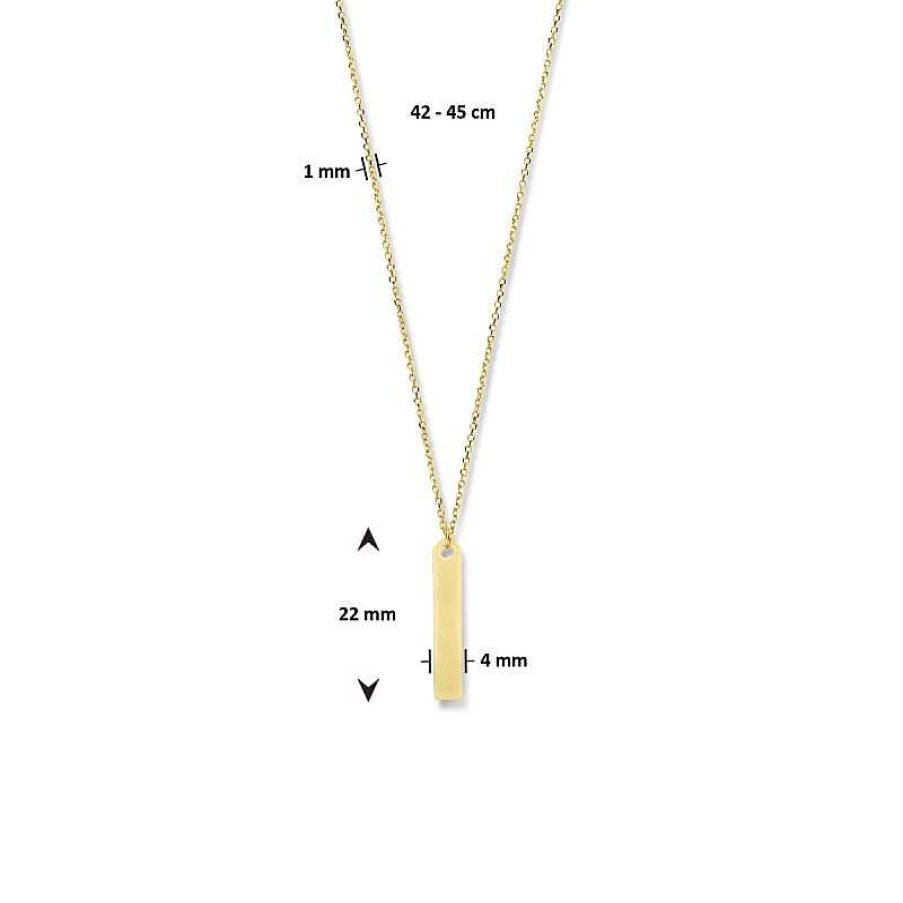 Kettingen Mostert Huiscollectie | 14-Karaat Gouden Bar Ketting - Lengte 42 - 45 Cm