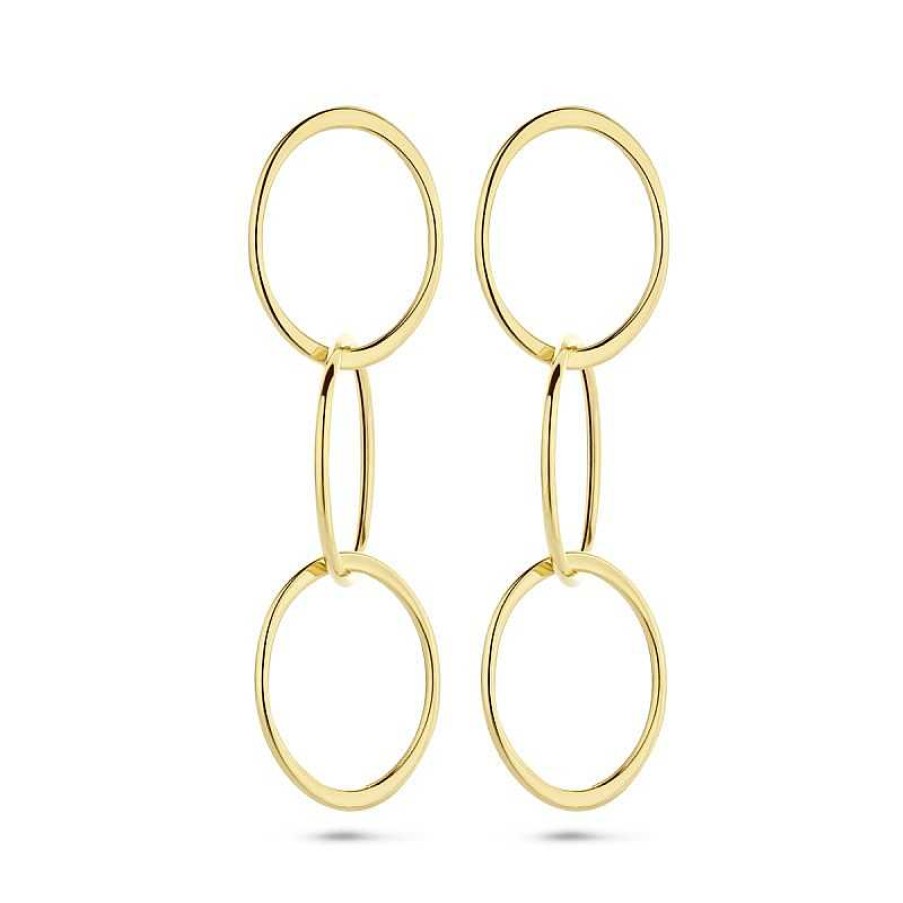 Oorbellen Mostert Huiscollectie | 14-Karaat Gouden Oorhangers Met Drie Ovaaltjes - 60 X 18 Mm