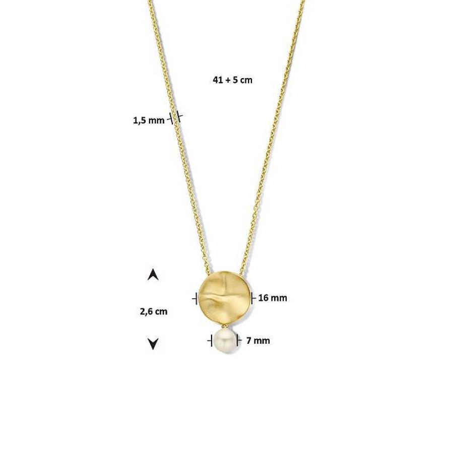 Kettingen Mostert Huiscollectie | Gold Plated Ketting Met Rondje En Parel - Lengte 41 + 5 Cm