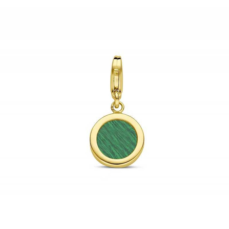 Bedels Mostert Huiscollectie | 14-Karaat Gouden Ronde Bedel Met Groene Malachiet - 10 Mm