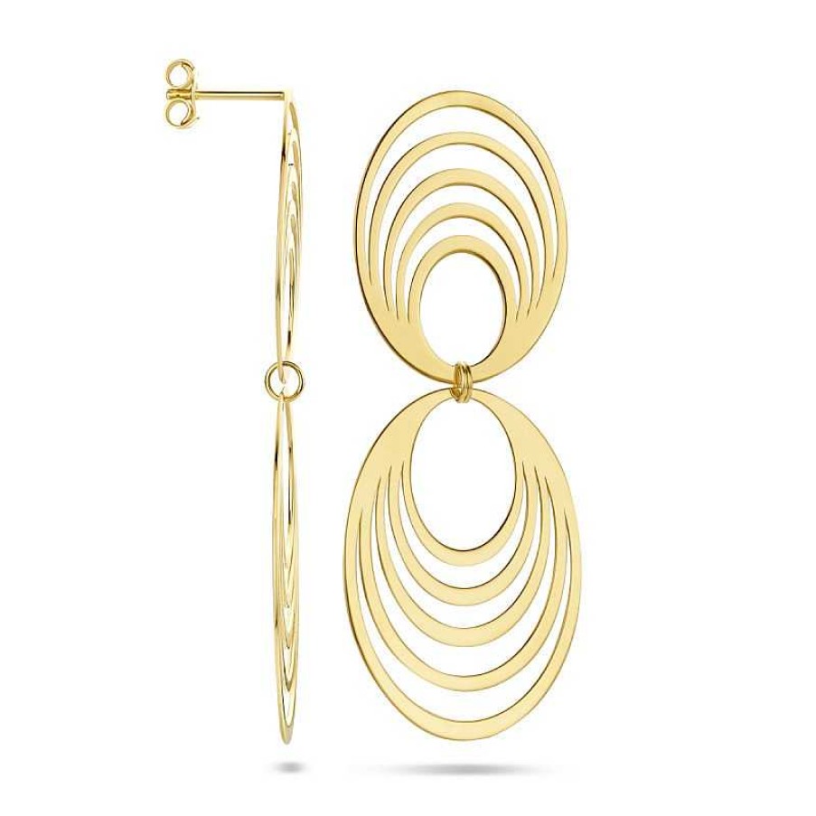 Oorbellen Mostert Huiscollectie | 14-Karaat Gouden Oorhangers Met Twee Ovaaltjes - 55 X 23 Mm