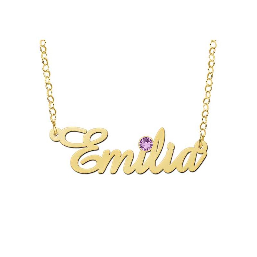 Kettingen Names4ever | Gouden Naamketting Met Geboortesteen Model Emilia