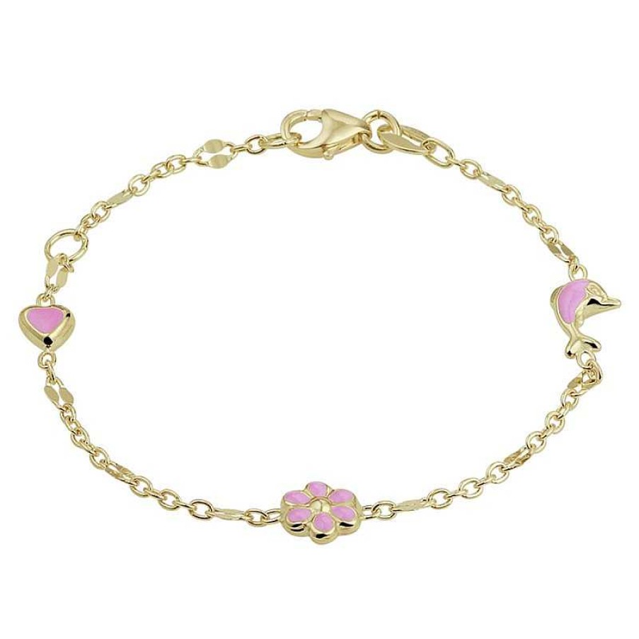 Armbanden Mostert Huiscollectie | 14-Karaat Gouden Kinderarmband Met Diverse Bedeltjes - Lengte 11 - 13 Cm