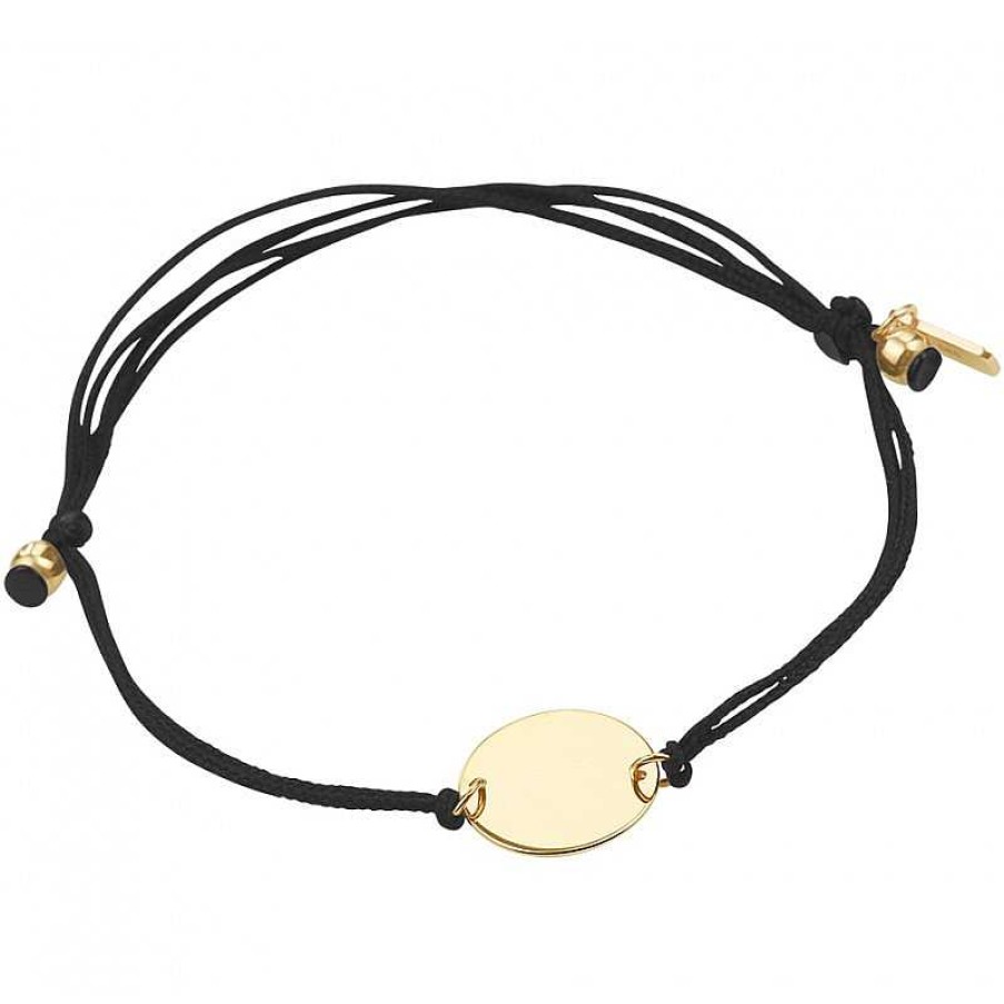 Armbanden Mostert Huiscollectie | Zwarte Katoenen Armband Met Gouden Rondje 13 - 19 Cm