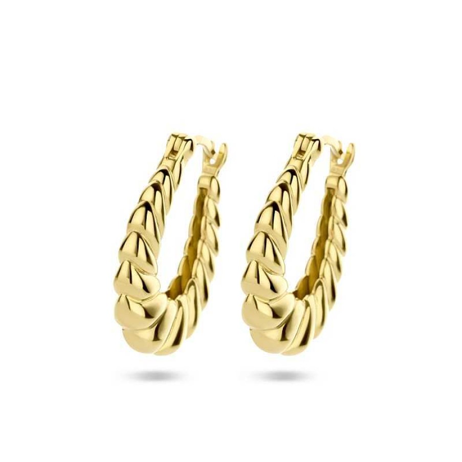 Oorbellen Mostert Huiscollectie | Gold Plated Oorringen Gedraaid - 21.5 X 4 Mm