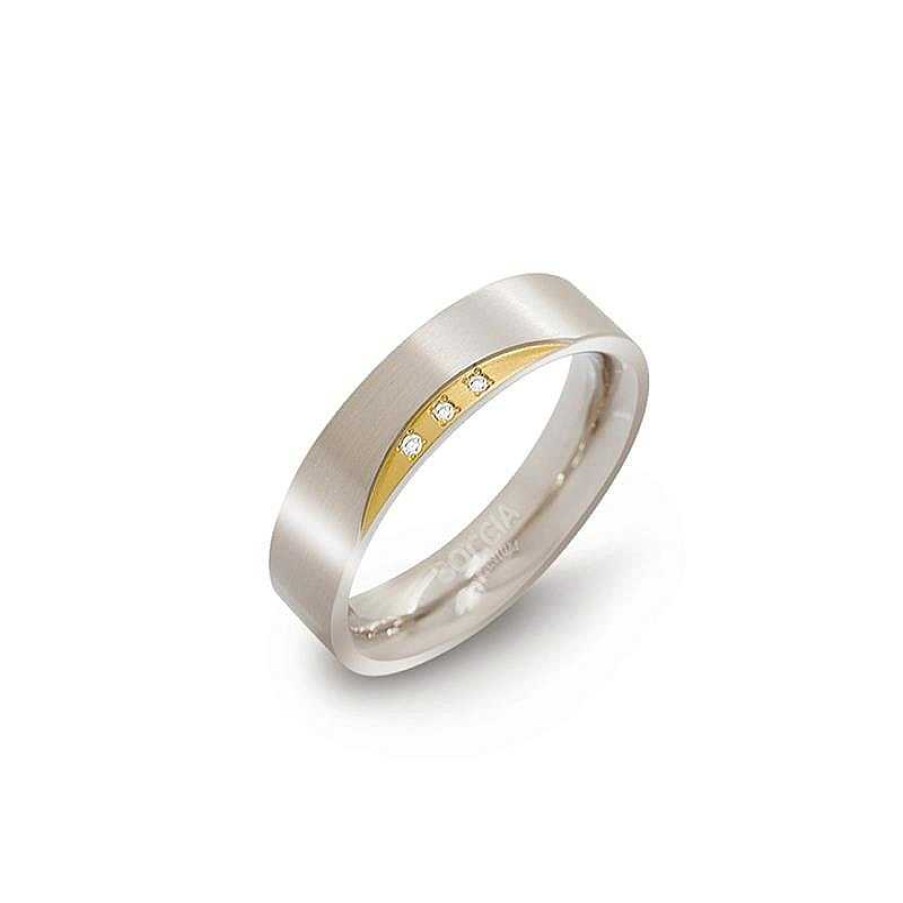 Ringen Boccia Titanium | Boccia Bicolor Ring 0138-04 Titanium Verguld Diamant