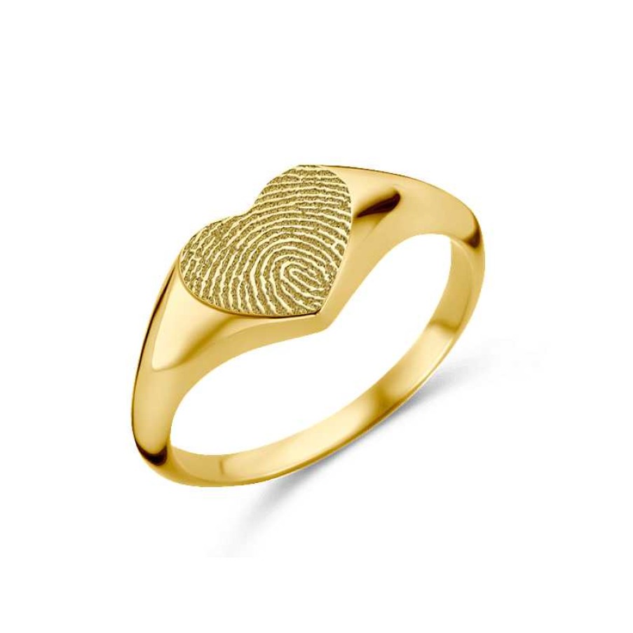 Ringen Names4ever | Gouden Zegelring In Hartvorm Met Vingerafdruk