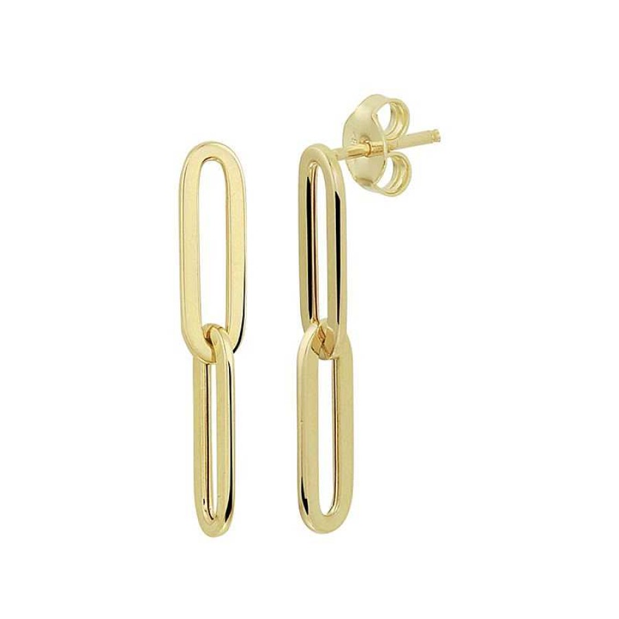 Oorbellen Mostert Huiscollectie | 14-Karaat Gouden Paperclip Oorhangers Met Twee Schakels - 5 Mm X 27 Mm