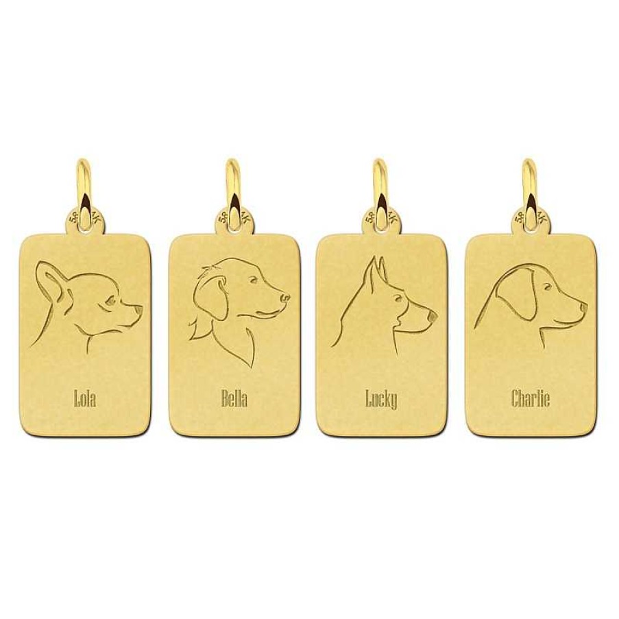 Hangers Shapes & Lines | Gouden Rechthoekige Hanger Met Hondensilhouet - Golden Retriever