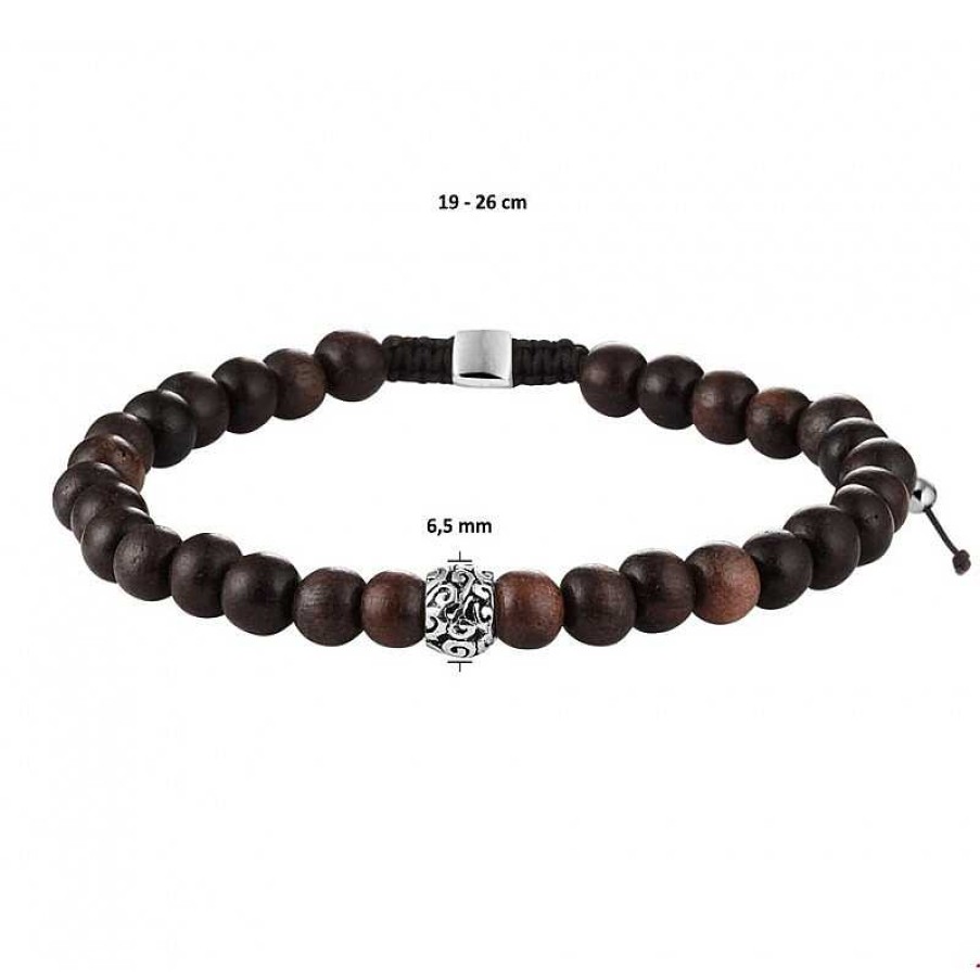 Armbanden Mostert Huiscollectie | Donkerbruine Armband Van Hout En Zilver 6.5 Mm 19 - 26 Cm