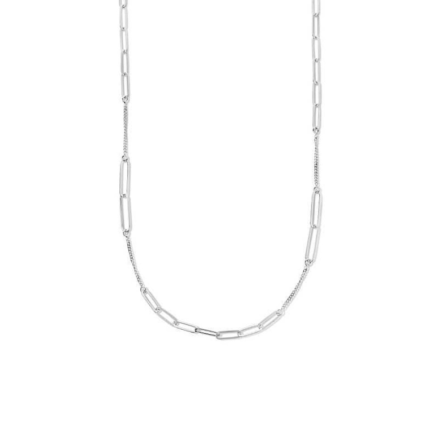 Kettingen Mostert Huiscollectie | Combi-Ketting Met Paperclip- En Gourmetschakel Zilver - Lengte 42 + 3 Cm