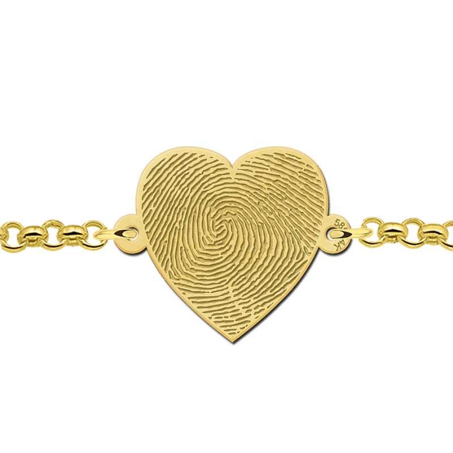 Armbanden Names4ever | Gouden Hartjes Armband Met Vingerafdruk Hart Names4Ever