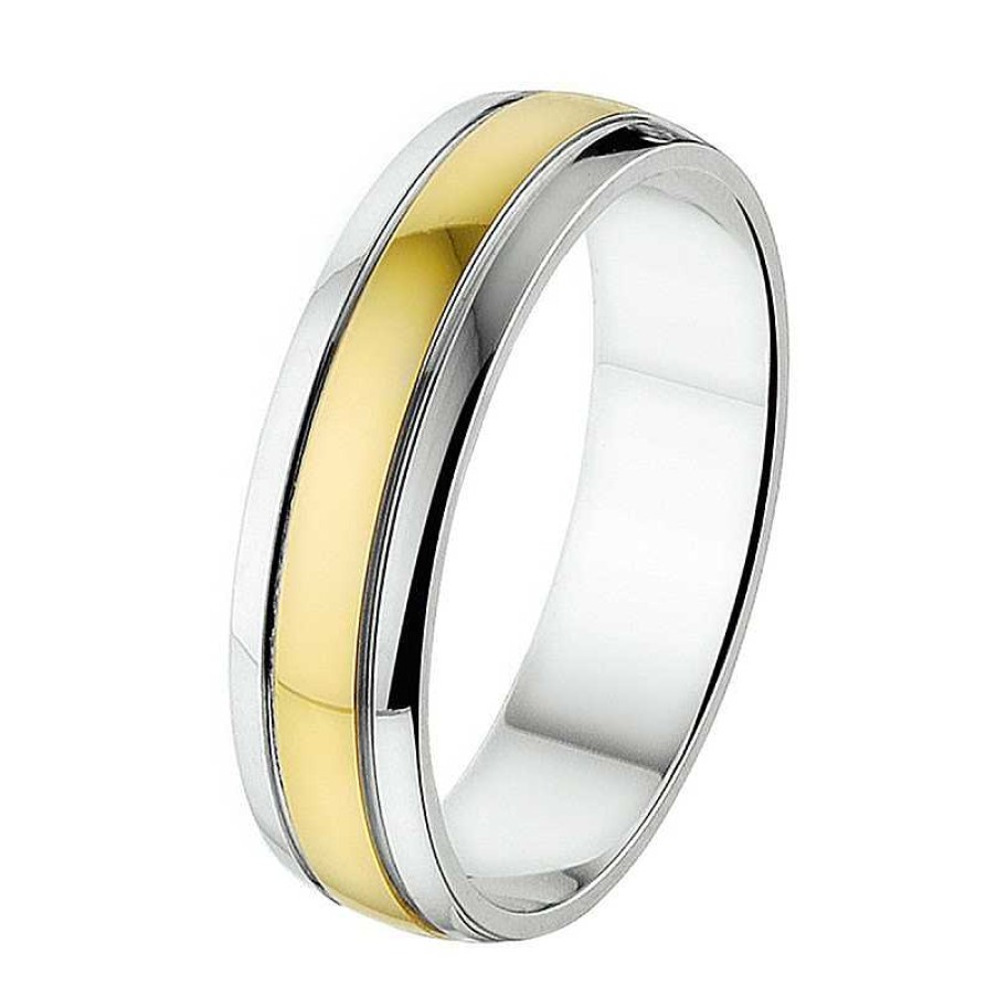 Ringen Mostert Huiscollectie | Bicolor Trouwring Met Stroken 5 Mm