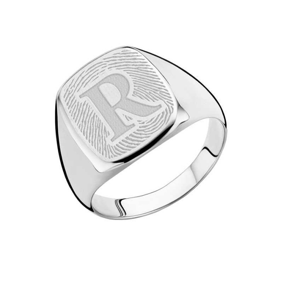 Ringen Names4ever | Names4Ever Ring Met Vingerafdruk En Initiaal Zilver