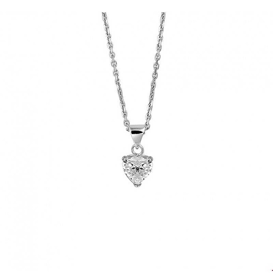 Kettingen Mostert Huiscollectie | Zirkonia Ketting Met Hartje 1.3 Mm 45 Cm