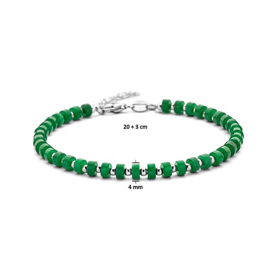 Armbanden Mostert Huiscollectie | Zilveren Heren Armband Met Jade 4 Mm - Lengte 20 + 3 Cm