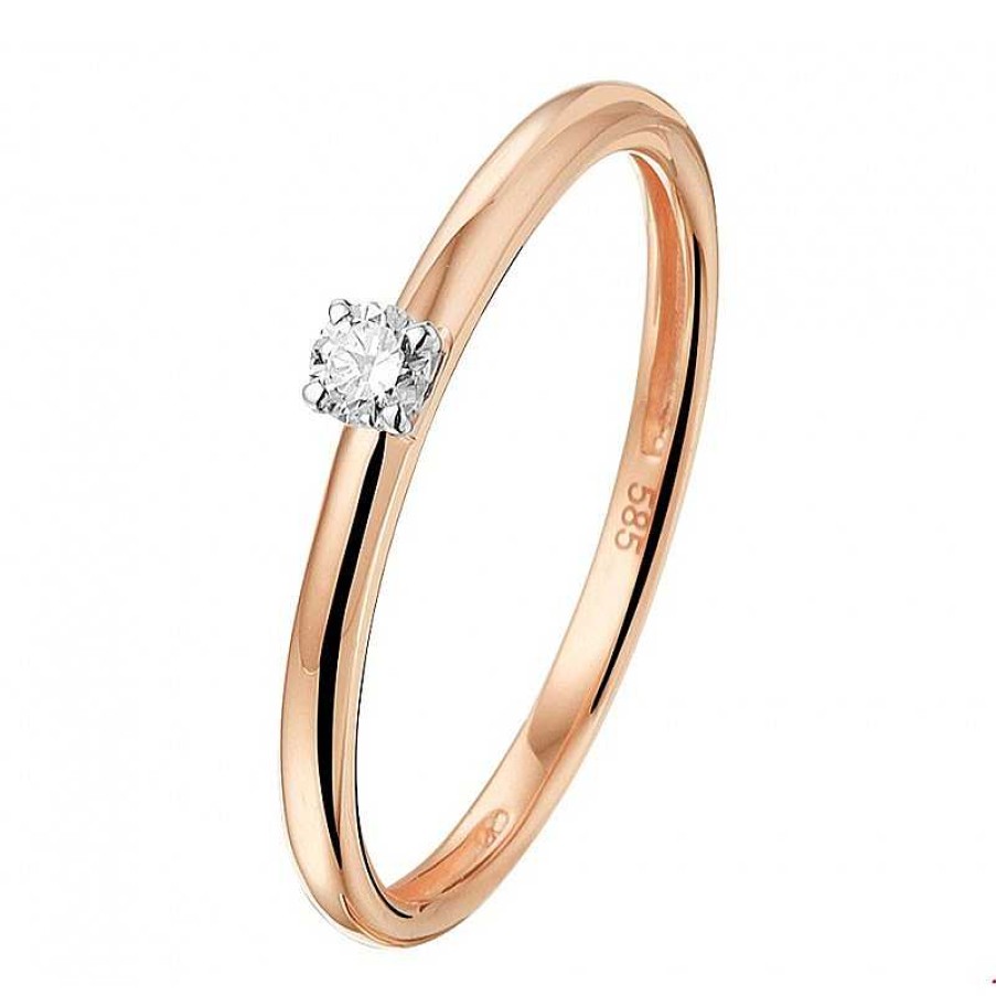 Ringen Mostert Huiscollectie | Klassieke Ros Gouden Ring Met Diamant 0.09 Crt