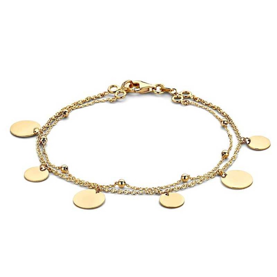 Armbanden Mostert Huiscollectie | Dubbele Gouden Armband Met Platte Coin Hangertjes