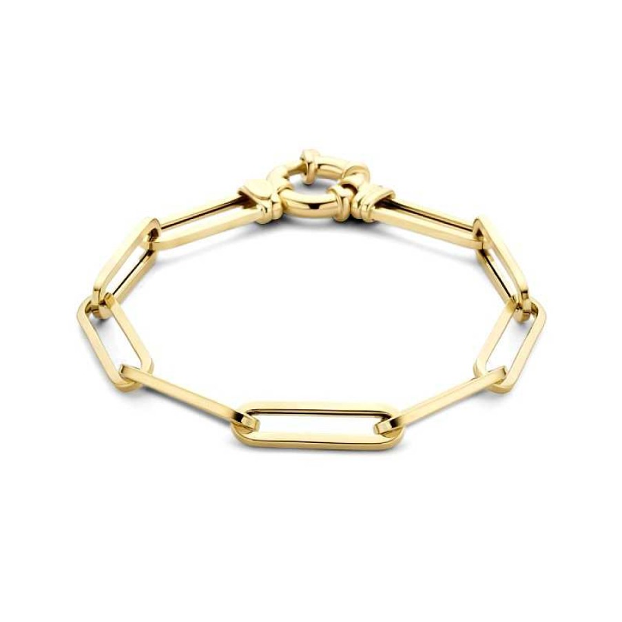 Armbanden Mostert Huiscollectie | Gouden Paperclip Armband Vierkante Buis 6 Mm - Lengte 19 Cm