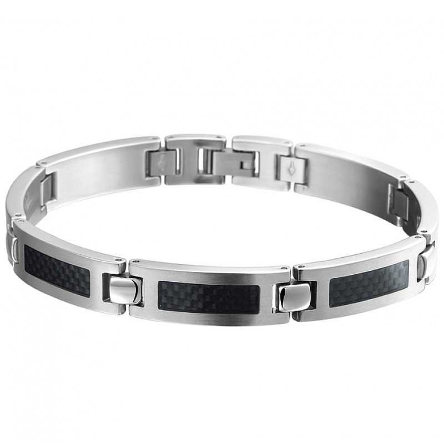 Armbanden Mostert Huiscollectie | Stoere Stalen Heren Armband Van Staal Met Carbon