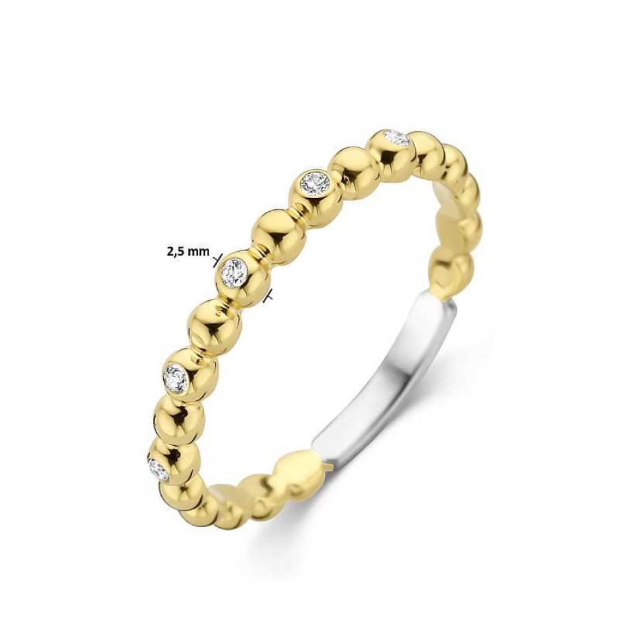 Ringen Mostert Huiscollectie | Gold Plated Aanschuifring Met Bolletjes En Zirkonia'S