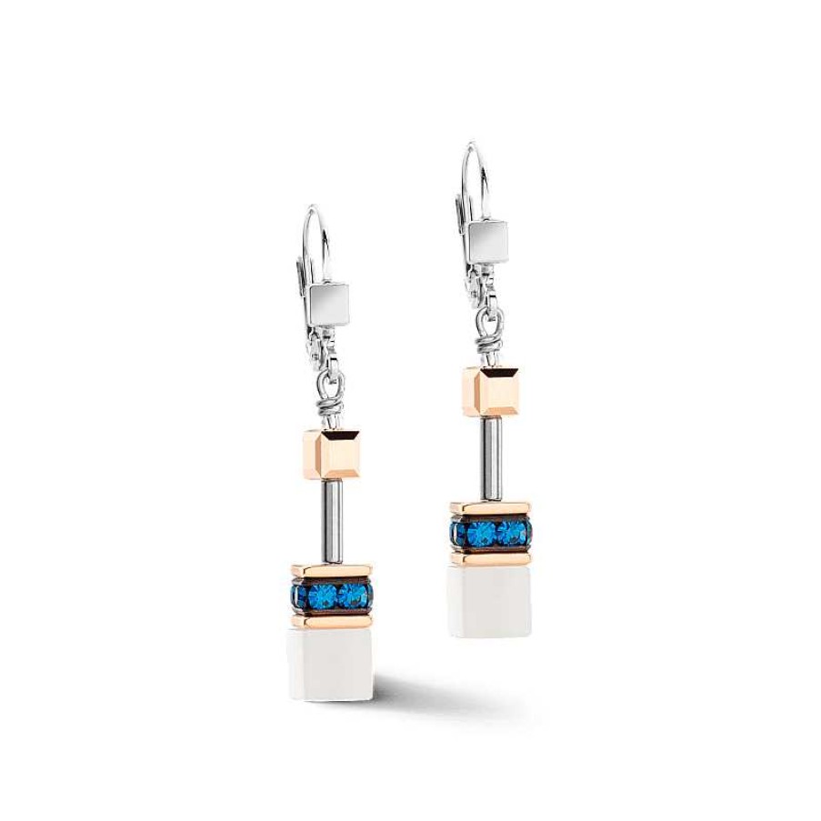 Oorbellen Coeur de Lion | Coeur De Lion Geocube Oorhangers Iconic 4013/20-0756 Zilverkleurig Met Blauw En Wit