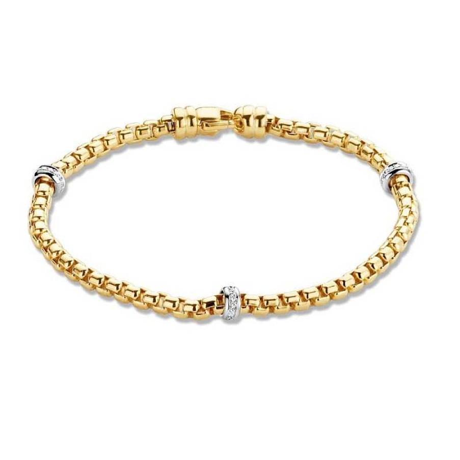 Armbanden Mostert Huiscollectie | Gouden Schakelarmband Met Diamantringen 0.20 Crt