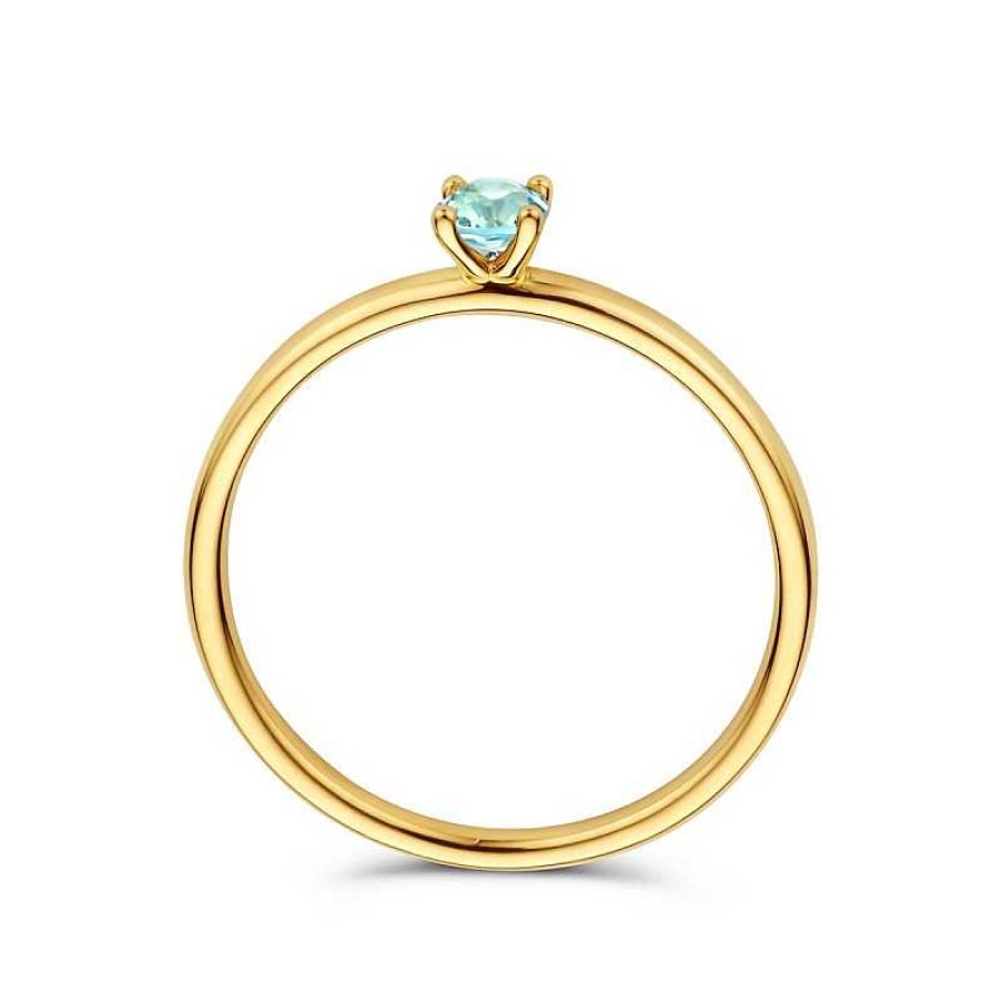 Ringen Mostert Huiscollectie | 14-Karaat Solitaire Gouden Ring Met Blauw Topaas 3.5 Mm