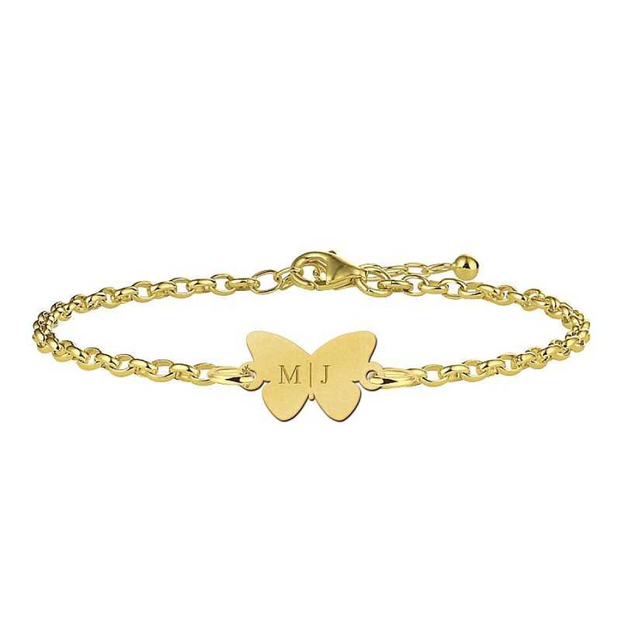 Armbanden Shapes & Lines | Gouden Vlinder Armband Met Twee Initialen