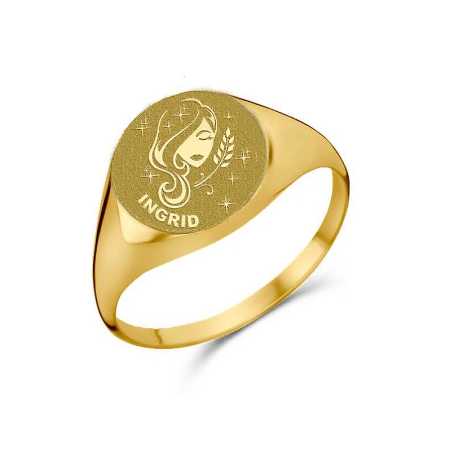 Ringen Names4ever | Ronde Gouden Zegelring Met Sterrenbeeld En Naam